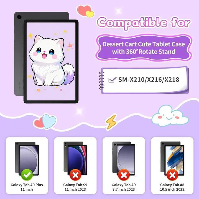 Alt view image 4 of 5 - for Samsung Galaxy Tab A9 Plus Case Kids Girls Galaxy Tab Purple Case with 360 Degree Stand Shoulder Strap Dessert Ice-cream Cart Pattern Shockproof Cover for Samsung A9 Plus Tablet Cover 11 inch 2023