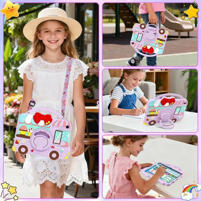 Alt view image 3 of 5 - for Samsung Galaxy Tab A9 Plus Case Kids Girls Galaxy Tab Purple Case with 360 Degree Stand Shoulder Strap Dessert Ice-cream Cart Pattern Shockproof Cover for Samsung A9 Plus Tablet Cover 11 inch 2023