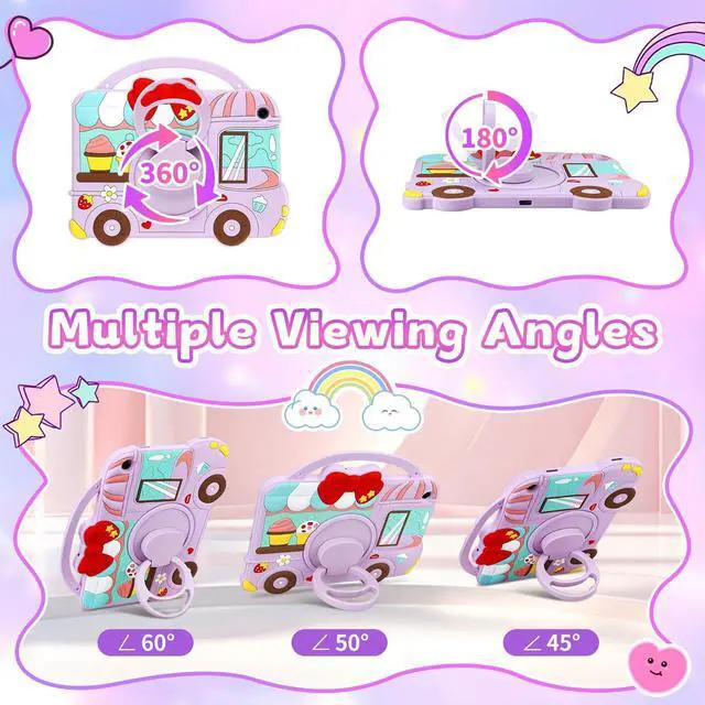 Alt view image 2 of 5 - for Samsung Galaxy Tab A9 Plus Case Kids Girls Galaxy Tab Purple Case with 360 Degree Stand Shoulder Strap Dessert Ice-cream Cart Pattern Shockproof Cover for Samsung A9 Plus Tablet Cover 11 inch 2023