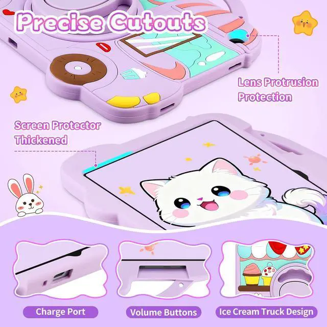 Alt view image 5 of 5 - for Samsung Galaxy Tab A9 Plus Case Kids Girls Galaxy Tab Purple Case with 360 Degree Stand Shoulder Strap Dessert Ice-cream Cart Pattern Shockproof Cover for Samsung A9 Plus Tablet Cover 11 inch 2023