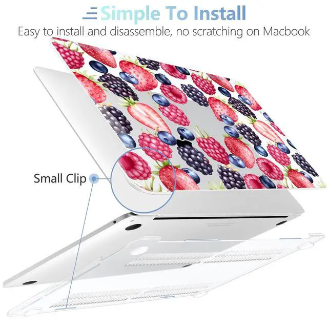 Alt view image 4 of 5 - MEEgoodo for MacBook Pro 13 inch Case 2022 2021 2020 A2338 M2/M1 A2251 A2289 with Touch ID,Clear Laptop Hard Shell Cases with Keyboard Webcam Cover&Trackpad Film& Type C Adapter, Fresh Berries Pattern