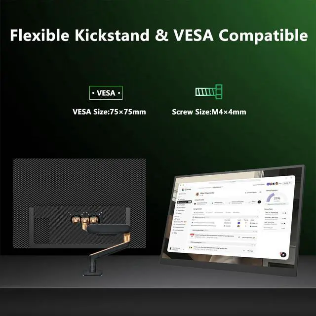 Alt view image 4 of 5 - MAFNKOU 16 Portable Monitor 4K UHD 3840×2160 400 Nits 1500:1 Contrast Gaming Display,IPS HDR External Second Screen,Travel Monitor for Laptop/Mac/PC/PS5/Xbox with Speakers Stand,VESA Compatible