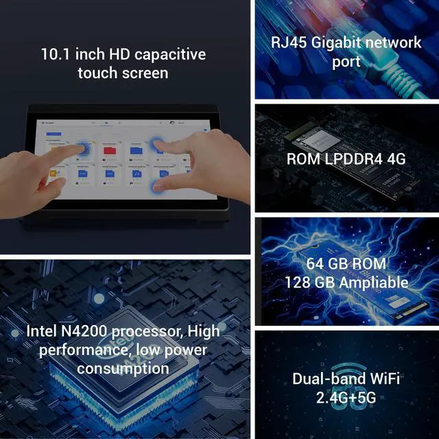 Alt view image 4 of 5 - 10.1" Industrial Touchscreen PC with Battery, Intel N4200 Quad-Core, 4GB RAM, 64GB SSD, Windows 10 Pro, RS232, Gigabit Ethernet, Dual-Band WiFi for POS, Kiosk, Digital Signage