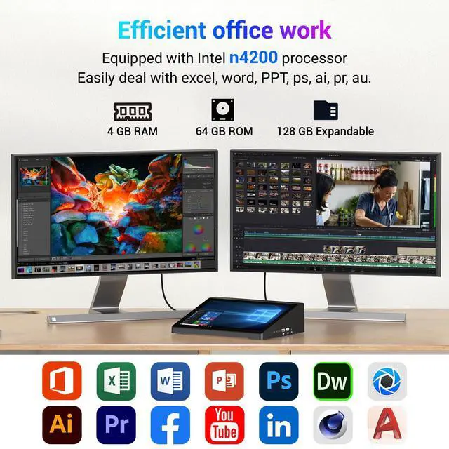 Alt view image 5 of 5 - 10.1" Industrial Touchscreen PC with Battery, Intel N4200 Quad-Core, 4GB RAM, 64GB SSD, Windows 10 Pro, RS232, Gigabit Ethernet, Dual-Band WiFi for POS, Kiosk, Digital Signage