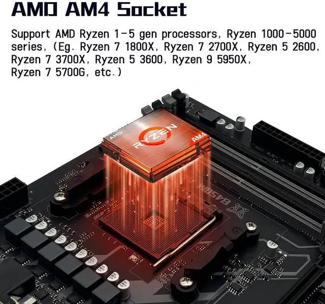 Alt view image 2 of 5 - MACHINIST B450 AM4-K Motherboard for AMD Ryzen 1-5th gen Processors (DDR4 Max 128GB, NVME M.2, PCIe 3.0, SATA 3.0, USB 3.0, DP VGA HDMI-Compatible, Gigabit LAN, M-ATX)