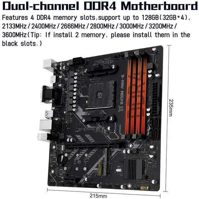 Alt view image 3 of 5 - MACHINIST B450 AM4-K Motherboard for AMD Ryzen 1-5th gen Processors (DDR4 Max 128GB, NVME M.2, PCIe 3.0, SATA 3.0, USB 3.0, DP VGA HDMI-Compatible, Gigabit LAN, M-ATX)