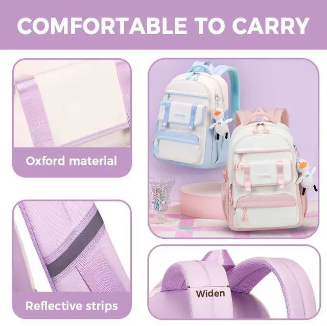 Alt view image 4 of 5 - MININAI Womens Girls Backpack for School Cute Aesthetic Large Laptop Backpack Kawaii Preppy Teen Kids Bookbag Travel Daypack (Black,L)