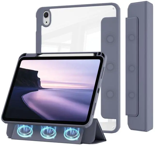 Main image of KVTVOU Clear Case for iPad (A16) 11th/10th Generation (2025/2022, 11/10.9 Inch) with Pencil Holder, Detachable Magnetic Transparent Hard PC Back, Soft Shockproof Frame & Auto Wake/Sleep, Purple