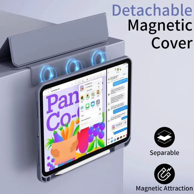 Alt view image 2 of 5 - KVTVOU Clear Case for iPad (A16) 11th/10th Generation (2025/2022, 11/10.9 Inch) with Pencil Holder, Detachable Magnetic Transparent Hard PC Back, Soft Shockproof Frame & Auto Wake/Sleep, Purple