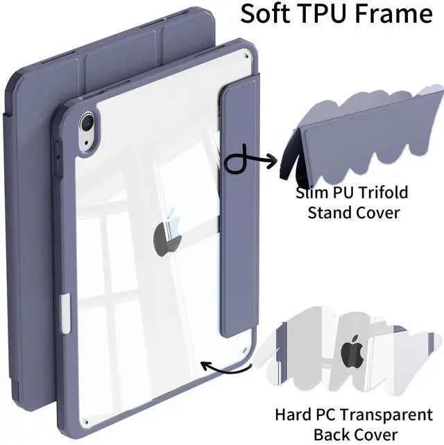 Alt view image 3 of 5 - KVTVOU Clear Case for iPad (A16) 11th/10th Generation (2025/2022, 11/10.9 Inch) with Pencil Holder, Detachable Magnetic Transparent Hard PC Back, Soft Shockproof Frame & Auto Wake/Sleep, Purple