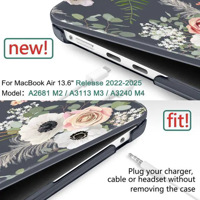 Alt view image 2 of 5 - DONGKE for MacBook Air 13.6 Inch Case 2025 2024-2022 A3240 A3113 A2681 M4 M3 M2 Chip Touch ID, Plastic Hard Shell & Keyboard Cover & Type C Adapter for MacBook Air 13 inch M4, Dried Flowers