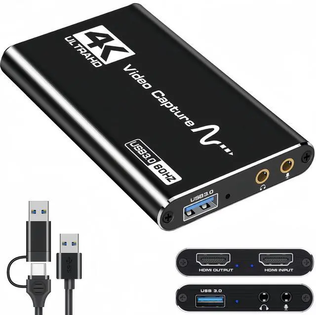 Main image of HDMI Capture Card for Streaming, 4K HDMI Video Capture Card, 1080p 60fps USB 3.0 Capture Card with Microphone, for Gaming/Live Streaming/Video Conference, Works for Switch/PS5/Camera/PC ect