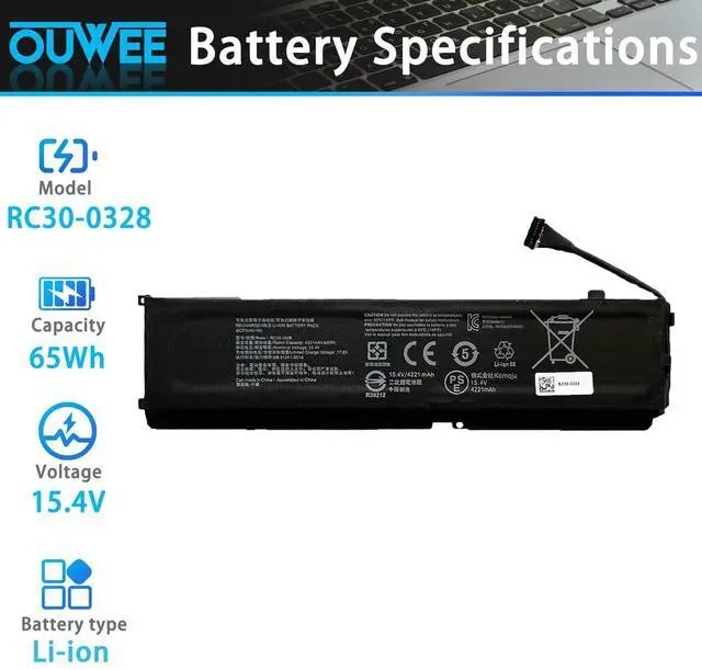 Alt view image 2 of 5 - OUWEE RC30-0328 RZ09-0328 Laptop Battery Replacement for Razer Blade 15 Base 2020/2021 RZ09-0328X RZ09-03289 RZ09-03287 RZ09-03286 RZ09-0369 RZ09-03287E22 RZ09-0410x RZ09-0330X RZ09-03304x
