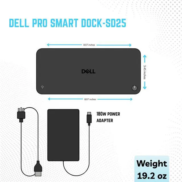 Alt view image 4 of 5 - Dell SD25 Docking Station Supports Dual/Triple Monitor 4K Displays with 180W,HDMI, DisplayPort & USB-C Cable, 10Gbps Thunderbolt Dock (SD25)