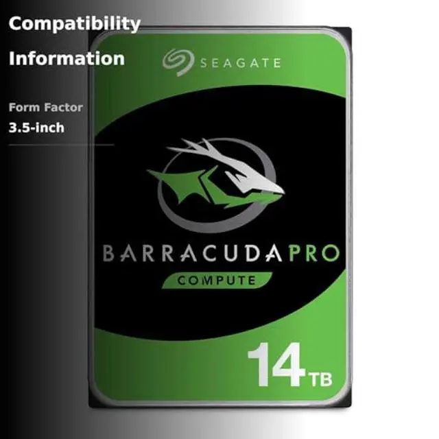 Alt view image 3 of 5 - Seagate BarraCuda Pro 14TB Internal Hard Drive Performance HDD  3.5 Inch SATA 6 Gb/s 7200 RPM 256MB Cache for Computer Desktop PC, Data Recovery (ST14000DM001)