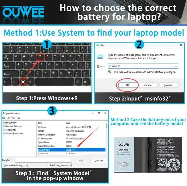 Alt view image 4 of 5 - OUWEE 7FMXV Laptop Battery Compatible with Dell Latitude 5320 7320 7420 7520 Series Notebook 0TN2GY TN2GY 9JM71 15.2V 63Wh 3941mAh