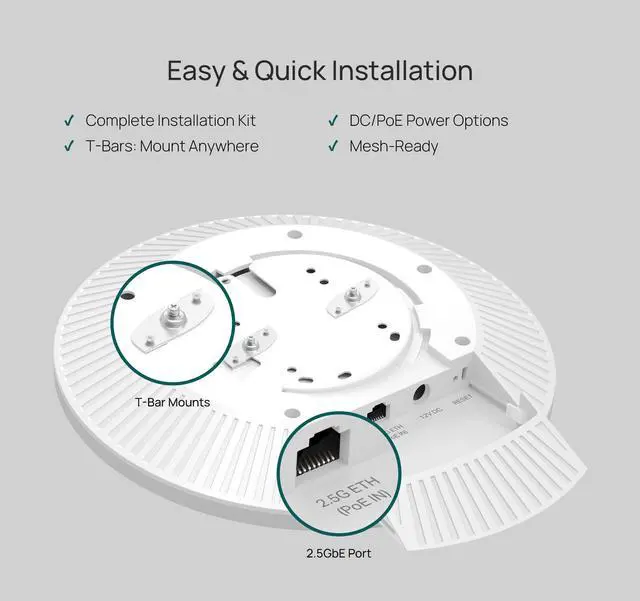 Alt view image 5 of 5 - TP-Link Omada WiFi 7 Wireless Access Point | BE11000 Tri-Band | 2.5G Port | PoE or DC Powered, DC Adapter Included | Seamless Roaming | Easy Setup | 5-Year Warranty | Omada Remote Managed(EAP770)