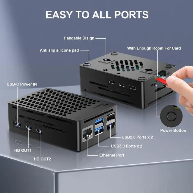 Alt view image 5 of 5 - Vemico Raspberry Pi 5 16GB Kit with Pi 5 16GB Board, Protective Case and Active Cooler for Pi 5, 64GB Card, 27W Type-C Power Supply, Dual 4K Micro HD Out Cables, Card Adapter, Card Reader, Screwdriver