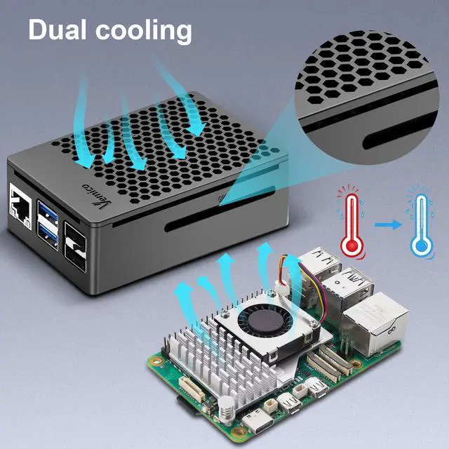 Alt view image 4 of 5 - Vemico Raspberry Pi 5 16GB Kit with Pi 5 16GB Board, Protective Case and Active Cooler for Pi 5, 64GB Card, 27W Type-C Power Supply, Dual 4K Micro HD Out Cables, Card Adapter, Card Reader, Screwdriver