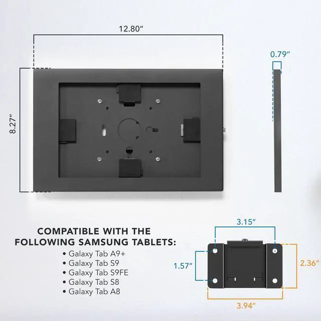 Alt view image 3 of 5 - Mount-It! Lockable Tablet Wall Mount for Samsung Tab A9+, S9, S9 FE, S8, A8  Fully Enclosed Security Case, Anti-Theft Tablet Holder, VESA Compatible, Flush Wall Mount, Heavy-Duty Steel, Black