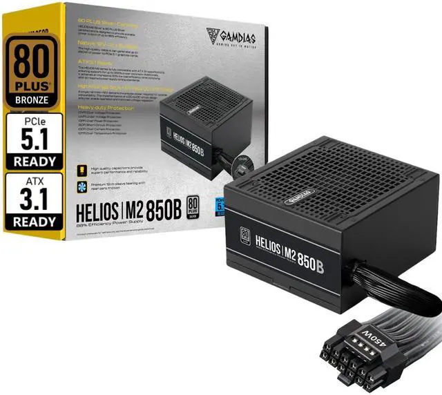 Main image of GAMDIAS ATX 3.1 & PCIe 5.1 850W Bronze PSU, 850W Gaming Power Supply, 80+ Bronze ATX Gold 12V Power Supplies for Gaming PC Desktop Computers and Active PFC