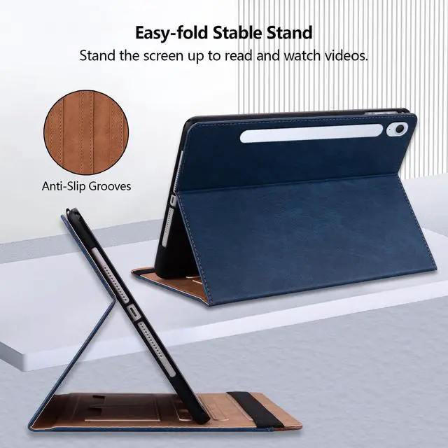 Alt view image 5 of 5 - TIPOYOROOS Case for Samsung Galaxy Tab S10 FE Plus 13.1 Inch 2025 (SM-X620/SM-X626B) Smart Cover with Pocket & Pencil Holder, Business PU Leather with Card Slot, Blue