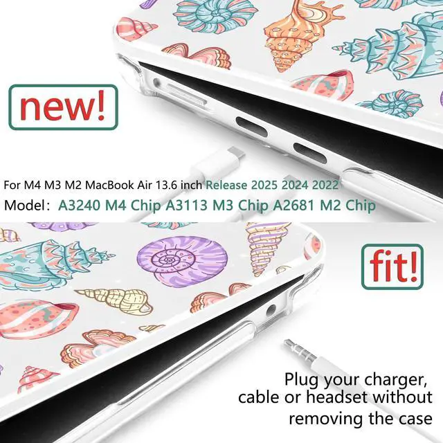 Alt view image 3 of 5 - TWOLSKOO for MacBook Air 13 inch Case M4 A3240 M3 A3113 M2 A2681 2025 2024 2022 Plastic Hard Shell, Keyboard Cover, Type C Adapter, Screen Protector for MacBook Air 13.6 inch, Colorful Shells