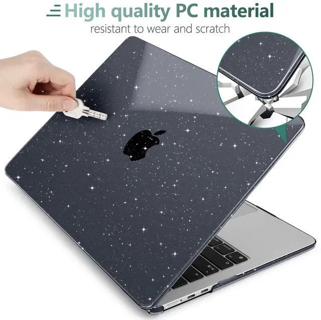 Alt view image 4 of 4 - Yebiseven Case for MacBook Air 15 inch 2024/2023, Hard Shell with Keyboard & Trackpad Protector, OTG Adapter & Camera Cover, Glitter Black