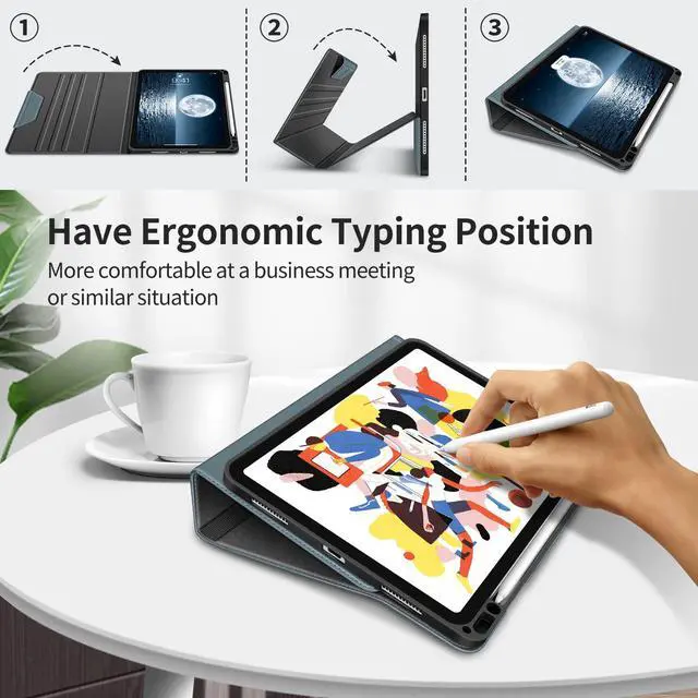 Alt view image 3 of 5 - H HOLIMET Case for iPad (A16) 11th (11'')/ 10th Generation (10.9'') Vegan Leather with Built-in Pencil Holder Auto Sleep/Wake Function, Blue