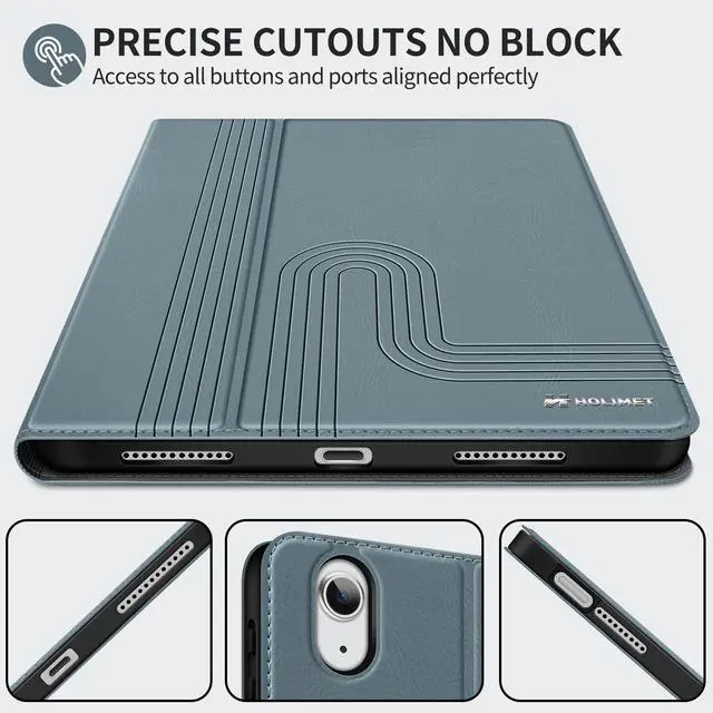 Alt view image 4 of 5 - H HOLIMET Case for iPad (A16) 11th (11'')/ 10th Generation (10.9'') Vegan Leather with Built-in Pencil Holder Auto Sleep/Wake Function, Blue