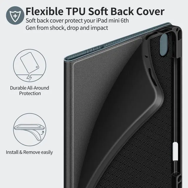 Alt view image 5 of 5 - H HOLIMET Case for iPad (A16) 11th (11'')/ 10th Generation (10.9'') Vegan Leather with Built-in Pencil Holder Auto Sleep/Wake Function, Blue