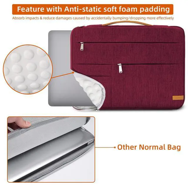 Alt view image 3 of 5 - KINGSLONG 14 inch Laptop Sleeve Bag, Slim Shockproof Handbag, Computer Carrying Case Cover Compatible with MacBook Air/Pro, Acer Asus Dell HP Red