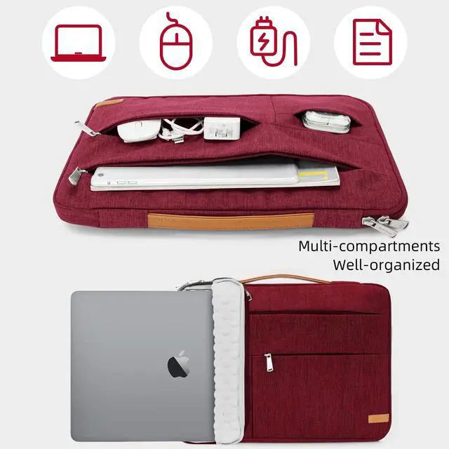 Alt view image 5 of 5 - KINGSLONG 14 inch Laptop Sleeve Bag, Slim Shockproof Handbag, Computer Carrying Case Cover Compatible with MacBook Air/Pro, Acer Asus Dell HP Red
