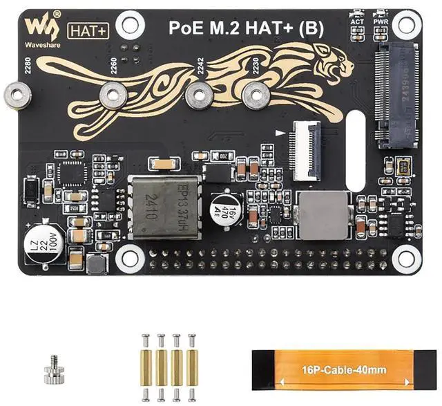 Main image of PCIe to M.2 Adapter with PoE Function HAT+ (B) for Raspberry Pi 5  Supports NVMe Drives (2230/2242/2260/2280) | IEEE 802.3af/at Power Over Ethernet | Gen2/Gen3 Mode | Bootable SSD Support