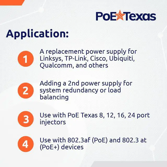 Alt view image 3 of 5 - PoE Texas 48v Power Supply - 48 Volt 60 Watt AC to DC Power Supply for Power Over Ethernet, PoE Injector, Adapter, Splitter, Extender, Network Switch - 60w 48vDC PoE Power for 802.3af, 802.3at Devices