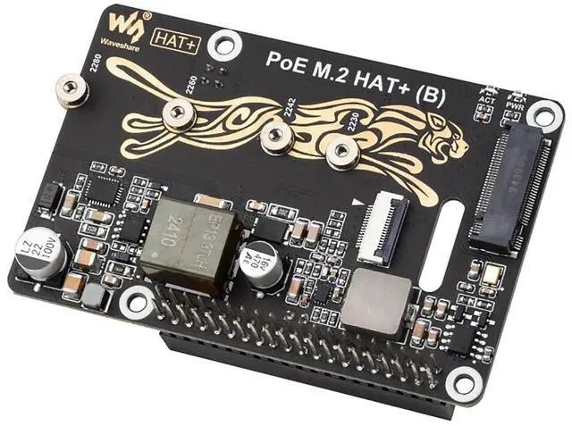 Alt view image 2 of 5 - PCIe to M.2 Adapter with PoE Function HAT+ (B) for Raspberry Pi 5  Supports NVMe Drives (2230/2242/2260/2280) | IEEE 802.3af/at Power Over Ethernet | Gen2/Gen3 Mode | Bootable SSD Support