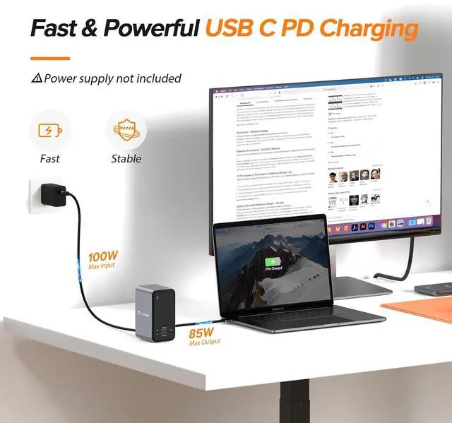 Alt view image 5 of 5 - MacBook Pro Docking Station Dual Monitor with 2 4k HDMI Display,15 in 2 USB C Docking Station for MacBook with 2 HDMI, VGA, PD3.0, 7 USB Ports, RJ45 Ethernet & 3.5mm Audio