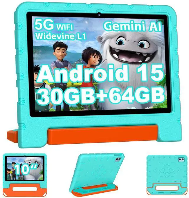 Main image of 2025 Kids Tablet 10 inch Android 15 Tablets for Kid Octa-Core, 30GB+64GB (TF 1TB), Toddler Tablet with Shockproof Case, 5G WiFi, Parental Control, Widevine L1, Gemini AI, Split Screen, BT5.0-Green