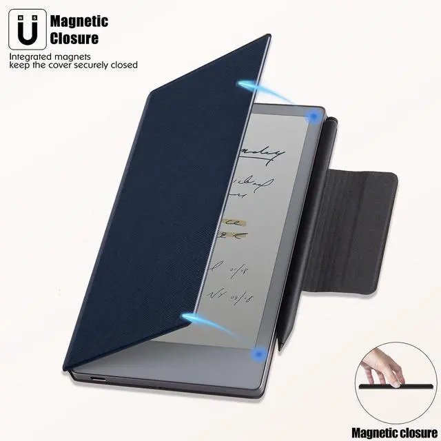 Alt view image 5 of 5 - BOZHUORUI Magnetic Case for Remarkable Paper Pro Move (7.3",2025 Released) | Pen Buckle Design | Thin & Lightweight | Book Folio Style | PU Leather Cover with Sleep/Wake (Dark Blue)