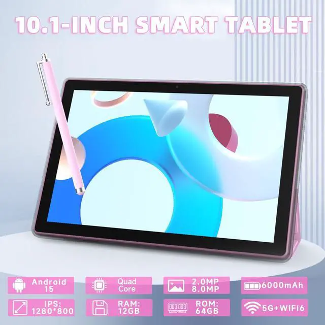 Alt view image 3 of 5 - 2 In 1 Android table 10 Inch With TabletS protective Case and Stylus Pen android 15 Tablet 5G WiFi-6 1280*800 full HD IPS display 6000mah 64GB ROM+12GB RAM (4+8 Virtual), 1024GB Expansion (Pink)