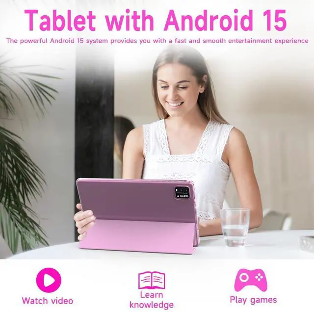 Alt view image 5 of 5 - 2 In 1 Android table 10 Inch With TabletS protective Case and Stylus Pen android 15 Tablet 5G WiFi-6 1280*800 full HD IPS display 6000mah 64GB ROM+12GB RAM (4+8 Virtual), 1024GB Expansion (Pink)