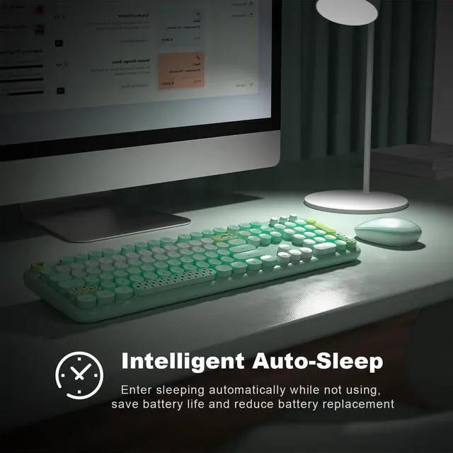 Alt view image 5 of 5 - MOFII Wireless Keyboard and Mouse Combo - Pale Green Full Sized Plug and Play Colorful Computer Keyboards - 104 Keys Round Keycap USB 2.4G Cute Keyboard for Windows/Laptop/Mac/Desktop/PC