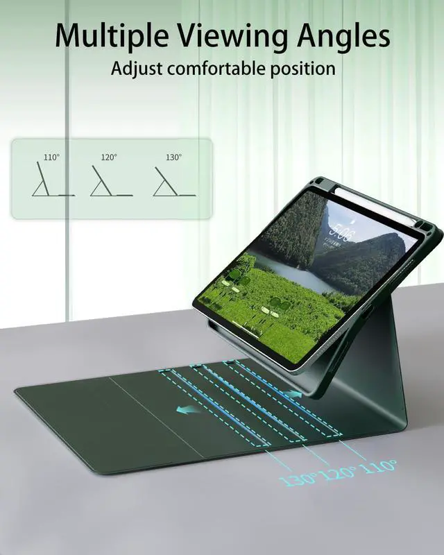 Alt view image 3 of 5 - SQBEBS Case with Keyboard for iPad Air 11 inch M3/M2 2025/2024, iPad Air 5th/4th Generation 10.9 inch, 7 Colors Backlit Detachable Bluetooth Keyboard, Stand Folio Cover with Pencil Holder, Dark Green