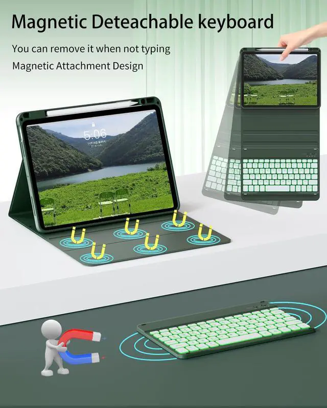Alt view image 4 of 5 - SQBEBS Case with Keyboard for iPad Air 11 inch M3/M2 2025/2024, iPad Air 5th/4th Generation 10.9 inch, 7 Colors Backlit Detachable Bluetooth Keyboard, Stand Folio Cover with Pencil Holder, Dark Green