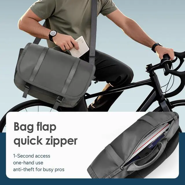 Alt view image 5 of 5 - travel inspira Messenger Bag for Men/Women, Anti-theft Lightweight Men's Laptop Bag 16 inch Water Resistant Crossbody Satchel Bags Computer Work Office College Bag with Shoulder Strap, Grey