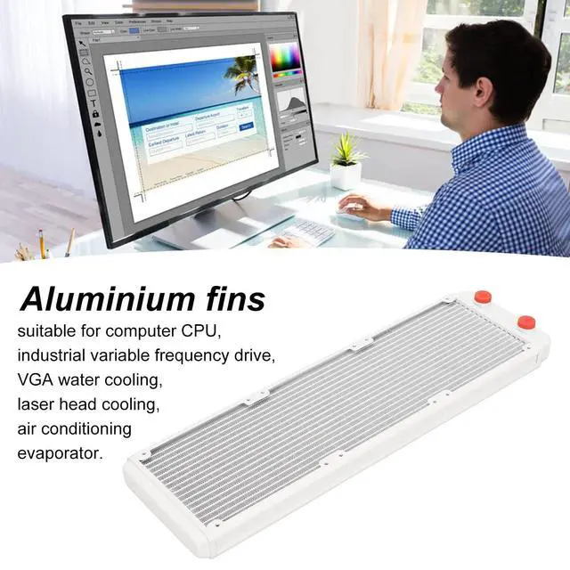 Alt view image 3 of 5 - Water Cooling Radiator G1/4 Thread, 360mm Aluminium Alloy Computer 18 Pipes Water Cooling Cooler for Computer CPU Heat Sink