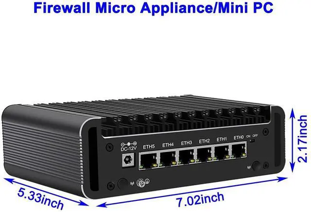 Alt view image 3 of 5 - 6 Port Firewall Micro Appliance, Fanless Firewall Mini PC Intel N150 Quad Core, DDR5 RAM, VPN, Router PC, AES-NI, 4 Intel 2.5GbE I226-V LAN, Barebone
