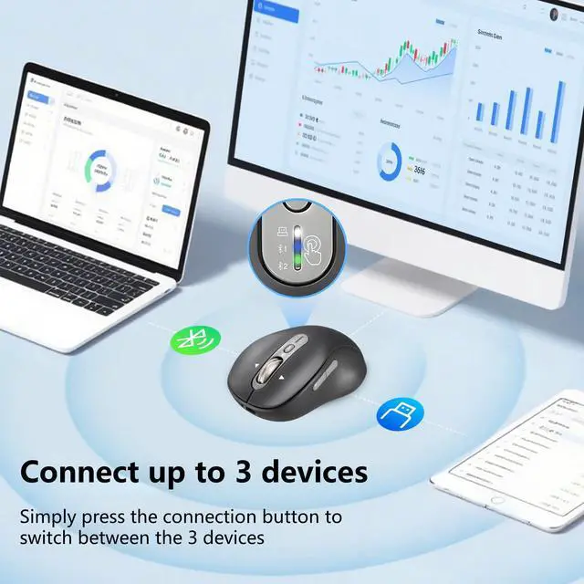 Alt view image 2 of 5 - CITLLA Wireless Bluetooth Mouse, Portable Rechargeable, Multi-Device,4-Level DPI,USB-A Receiver and Two Bluetooth, Multi-System,4-Way Scrollig for MacBook Air/Pro, iPad, Laptop, Computer. (Grey)