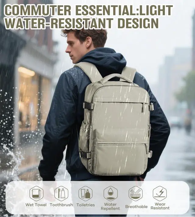 Alt view image 5 of 5 - Vacuum Travel Backpack with Pump for Women, Personal Item Carry on Vacpack Backpacks Flight Approved 18x14x8 inches for Men,Laptop Waterproof Work Compression bags Casual Daypack GreyBrown