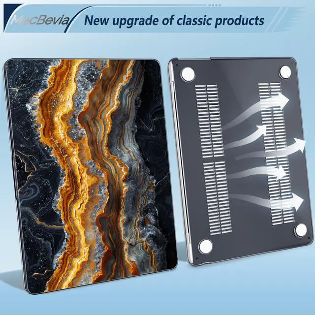 Alt view image 4 of 5 - MecBevia Compatible with MacBook Air 15 inch Case, M4 A3241/M3 A3114/M2 A2941 (Released 2025 to 2023), Hard Shell, Keyboard Cover, Screen Protector, Webcam Cover & Type-C Adapter, Black Gold